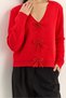 Women's Red Pearl Bow Accessory V-Neck Knitwear Cardigan Th251070 60283885 - 5