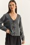 Women's Anthracite Pearl Bow Accessory V-Neck Knitwear Cardigan Th251070 60283885 - 5