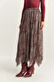 Women's Burgundy Shawl Patterned Asymmetrical Cut Lined Chiffon Bohemian Skirt De251102 60283881 - 6