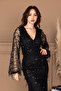 Pul Fringed Design Long Dress - Black - 4
