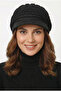 Women's Black Visor Knit Beanie - Trendy Winter Knitted Cap Hat
