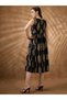Foil Print Ethnic Motif Round Neck Midi A-Line Dress - 3