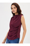 Wine Cotton Knit Ruching Detail Top - 2