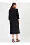 Black A-Line Midi Dress with 3/4 Sleeves - 3