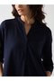 Navy Blue Cotton Knit Maxi Dress with 3/4 Sleeves - 4