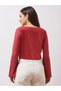 Women Brown Tie-Up Neck Embroidered Detail Crop Top - 3