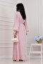 Balloon Sleeve Stone Shimmer Evening Dress-Dried Rose - 5
