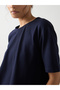 Navy Blue Cotton Short Sleeve Knit T-Shirt - 4