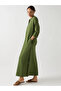 Green Cotton Knit Maxi Dress with 3/4 Sleeves - 2