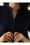 Navy Blue Cotton Knit Maxi Dress with 3/4 Sleeves - 5
