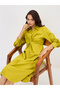 Citrine Green Poplin Knot Detail Midi Dress - 6