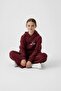 Girls' Hooded Fleece-Lined Cat Embroidered Brushed Inside Winter Set Burgundy - 5