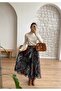 Chiffon Long Lined Printed Taba Belt Detail Skirt - 7
