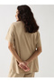 Beige Cotton Short Sleeve Knit T-Shirt - 3