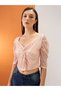 Women Beige Sweetheart Neck Sleeves Sequined Crop Top