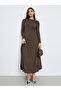 Brown Gathered Detail A-Line Maxi Dress
