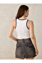White Contrast Trim Ribbed Tank - 6