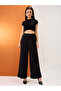 Black Solid Mid-Rise Wide Leg Trousers - 6