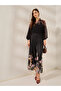 Black Wide Leg Trousers with Floral Hem