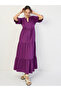 Purple Cotton Puff Sleeve Tiered Maxi Dress - 5