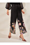 Black Wide Leg Trousers with Floral Hem - 2