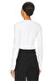Women's White Crew Neck Long Sleeve Stretchy Sandy Fabric Basic Crop Top Body Blouse - 3