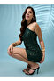 Green Halter Neck Sequined Bodycon Mini Dress - 5
