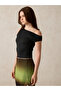Black Asymmetric Neck Solid Knit Top - 3