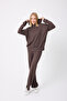 Women's Corded Fabric Knitted Fabric Bat Sleeve Hooded Flared O Oversized Comfortable Fit Bottom Top Set - 3