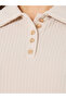 Beige Ribbed Short Sleeve Polo T-Shirt - 4