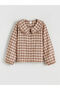 Beige Peter Pan collar plaid girl shirt from plus-store