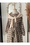 Straight Neck Plaid Dress - 7