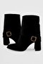 Women's Suede Boots Gold Buckle Heeled Black Silva - 3