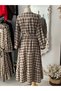 Straight Neck Plaid Dress - 6