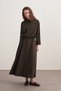 Women's Gabardine Shirt and Flared Skirt Set Dark Khaki - 2