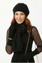 Women's Black Hair Braid Patterned Knitwear Beanie Scarf Gloves Set - 3