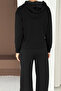 Soft Textured Black Modal Suit with Snap Detail on the Sides Hooded Sweatshirt Bottom Palazzo Pants - 7