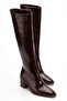 Women's Heeled Boots Brown Patent Leather Zippered Blunt Toe