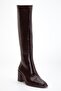 Women's Heeled Boots Brown Patent Leather Zippered Blunt Toe - 4