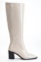Women's Heeled Boots Beige Patent Leather Zippered Blunt Toe - 3
