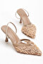 Women’s Evening Shoes with Lace and Pearl Details and Elastic Back - 2