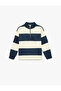 Ribbed Half-Zip Long Sleeve High Collar Oversized Striped Sweatshirt