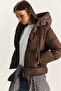 Women's Dark Brown Hooded Inflatable Coat 10141018 - 5