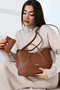 Women's Tan Faux Leather Chain Detailed Women's Shoulder and Hand Bag - 2