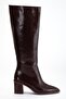 Women's Heeled Boots Brown Patent Leather Zippered Blunt Toe - 3
