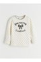 Kids Ecru Crew Neck Ribbon Printed Girls' T-Shirt