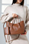 Women's Tan Faux Leather Chain Detailed Women's Shoulder and Hand Bag - 6