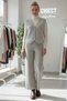 Beige V-Neck Sleeveless Striped Elastic Waist Casual Oversized Knitwear Vest Pants Set 55-110 55-55 - 2
