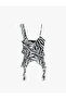 Zebra Pattern Asymmetrical Cut Thin Strap Tulle Ruffle Blouse - 4