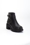 Women's Heeled Boots Black Faux Leather Side Buckle Thick Sole - 4